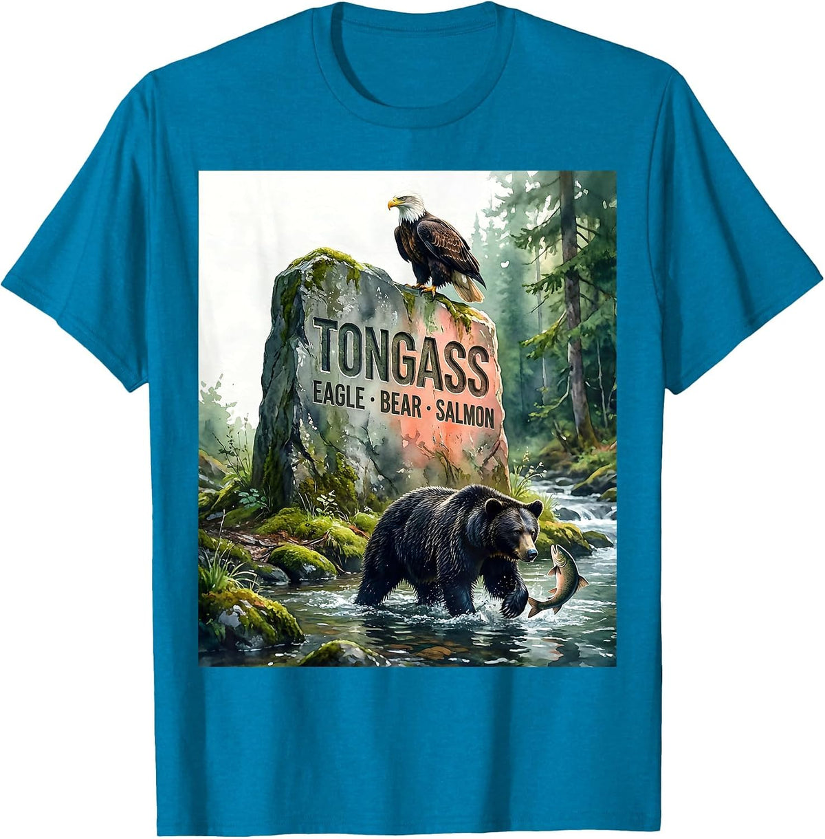 Tongass — Eagle, Bear, Salmon Vintage Alaska Wildlife T-Shirt - Sapphire Blue