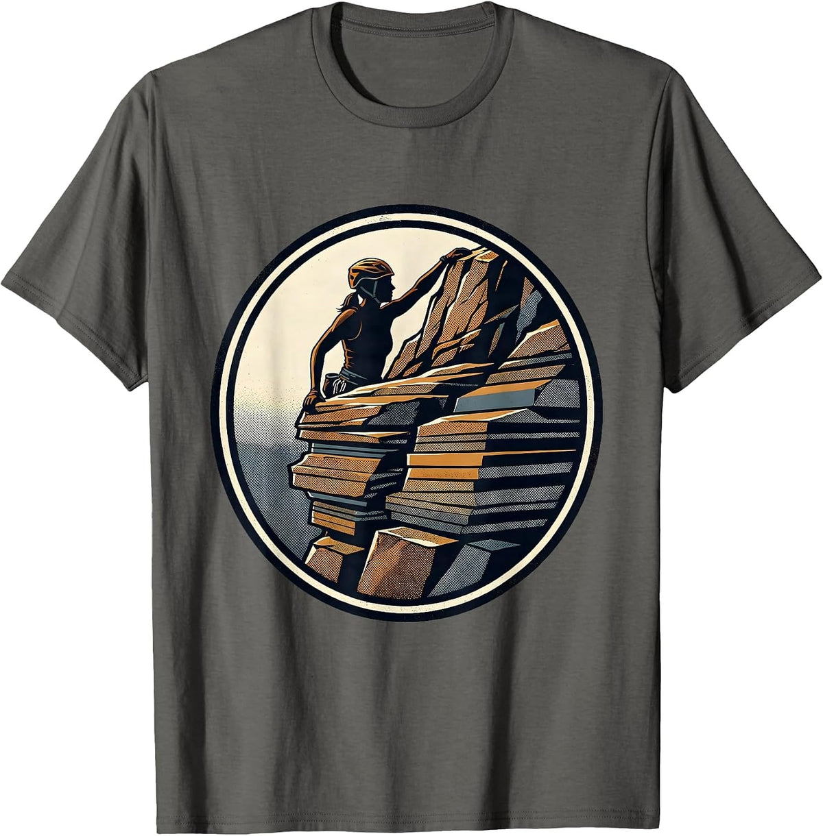 Climber Reaching Over Cliff Edge Outdoor Art T-Shirt - Asphalt Grey
