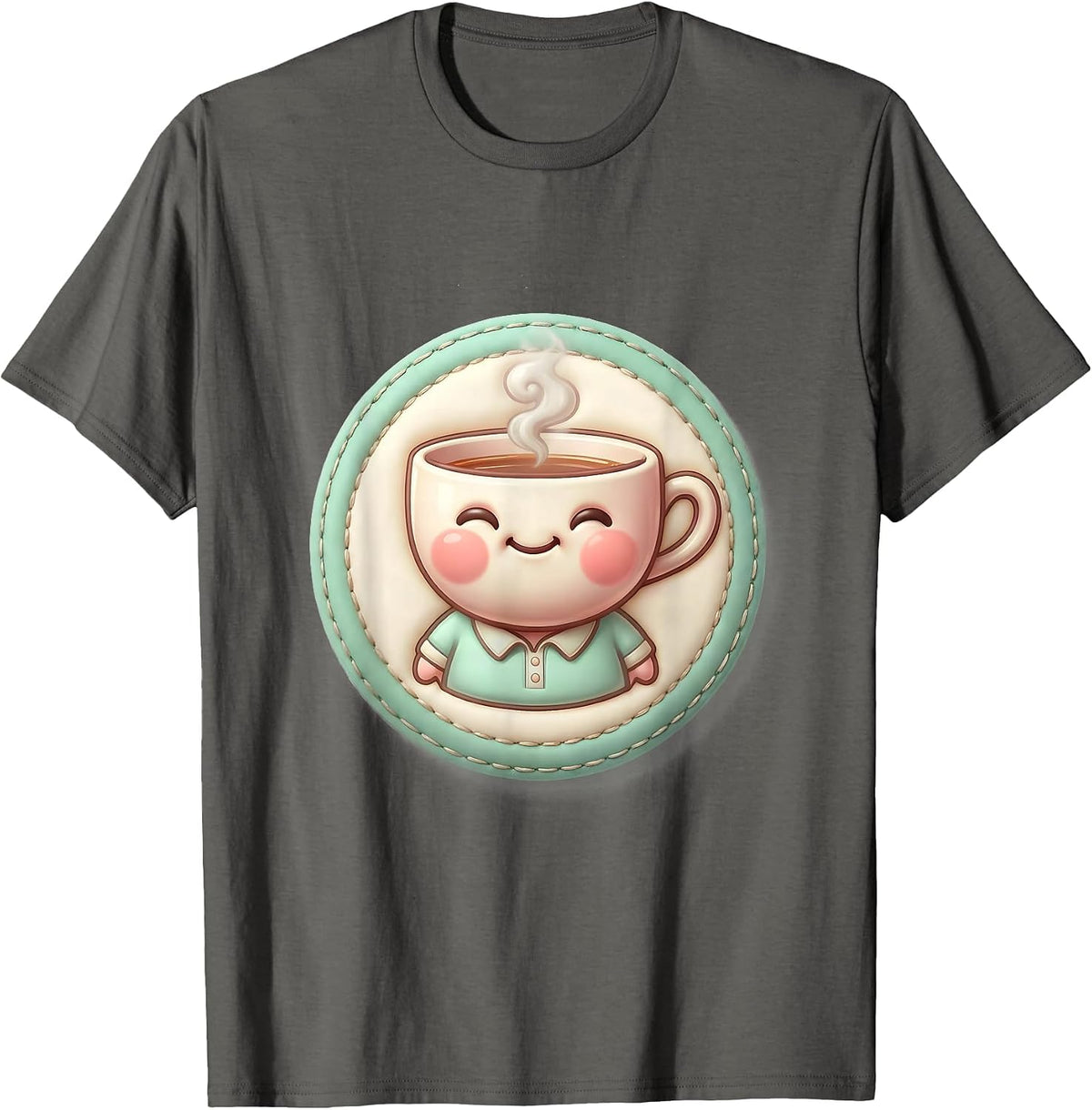 Cute Kawaii Teacup Character Tea Lover Humor T-Shirt - Asphalt Grey
