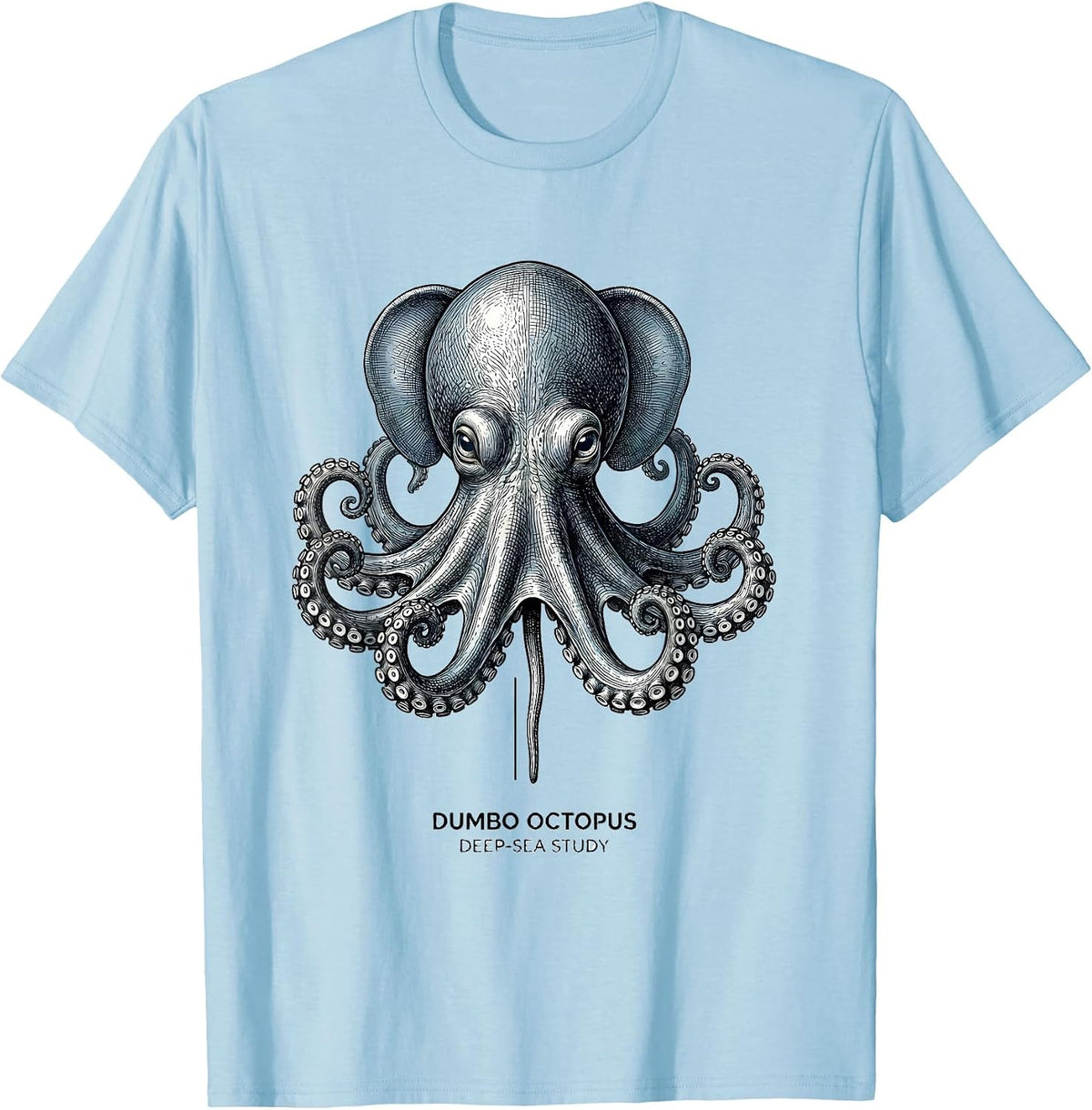 Men's Dumbo Octopus Deep-Sea Study Vintage Octopus Illustration T-Shirt - Baby Blue