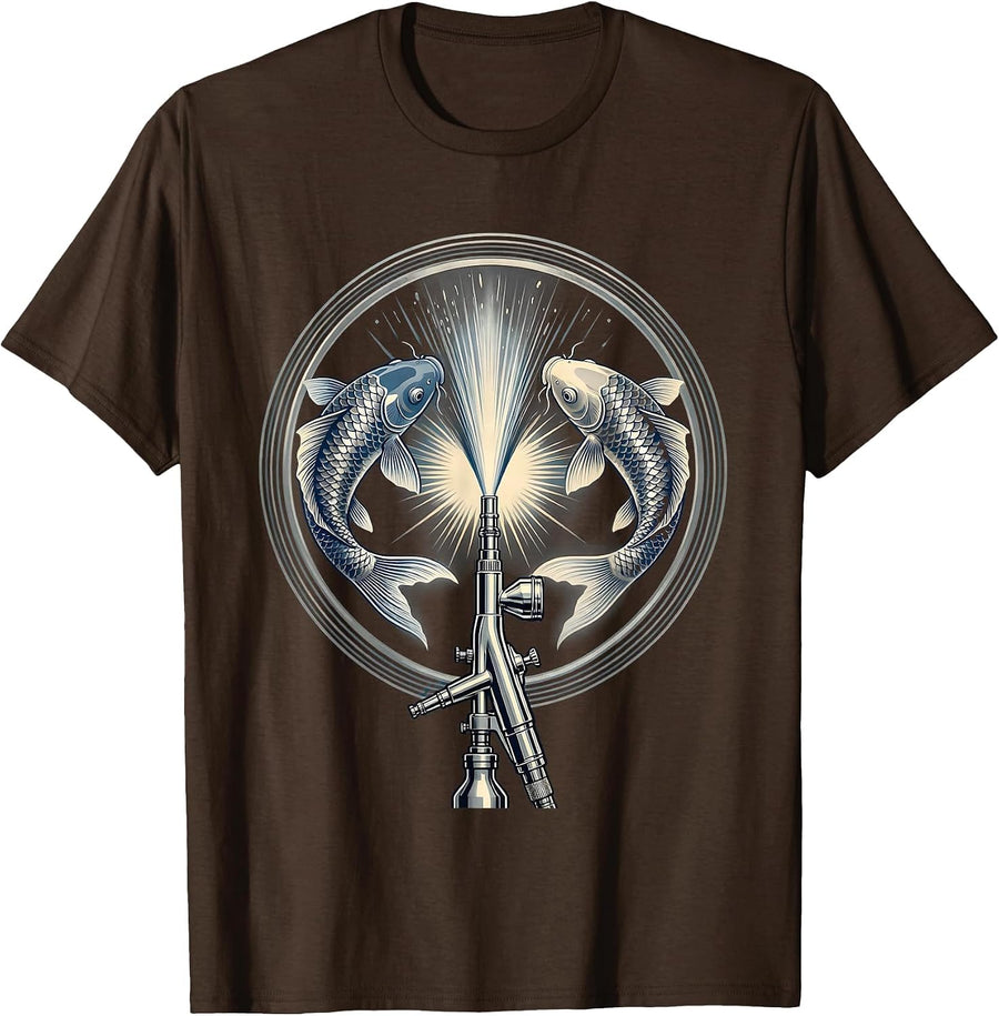 Airbrush Koi Fish Creation Graphic Art T-Shirt - Brown