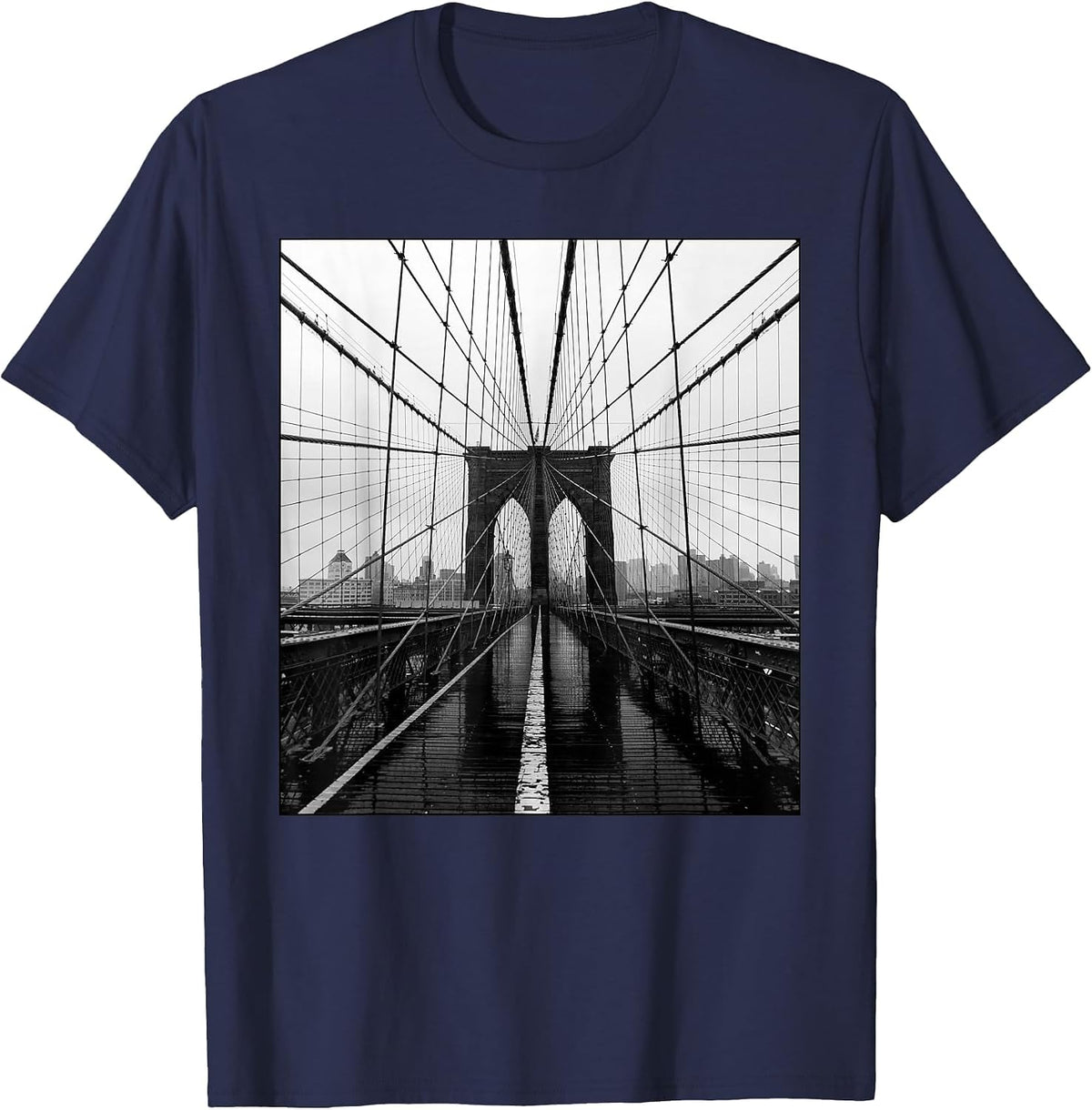 Brooklyn Bridge Photo Art NYC New York City Skyline Brooklyn T-Shirt - Navy Blue