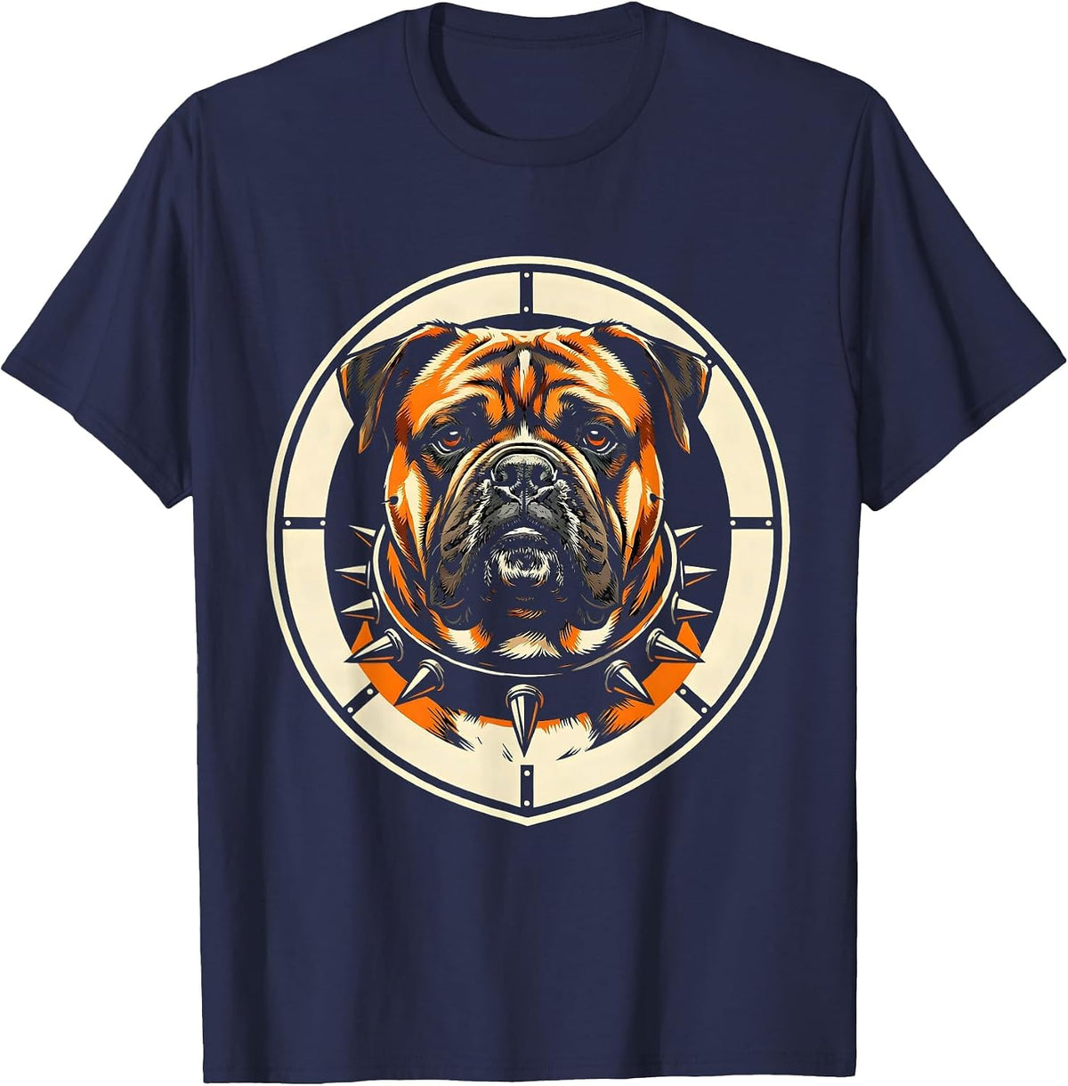 Men's Bull Mastiff Dog Spiked Collar Graphic Design T-Shirt - Navy Blue