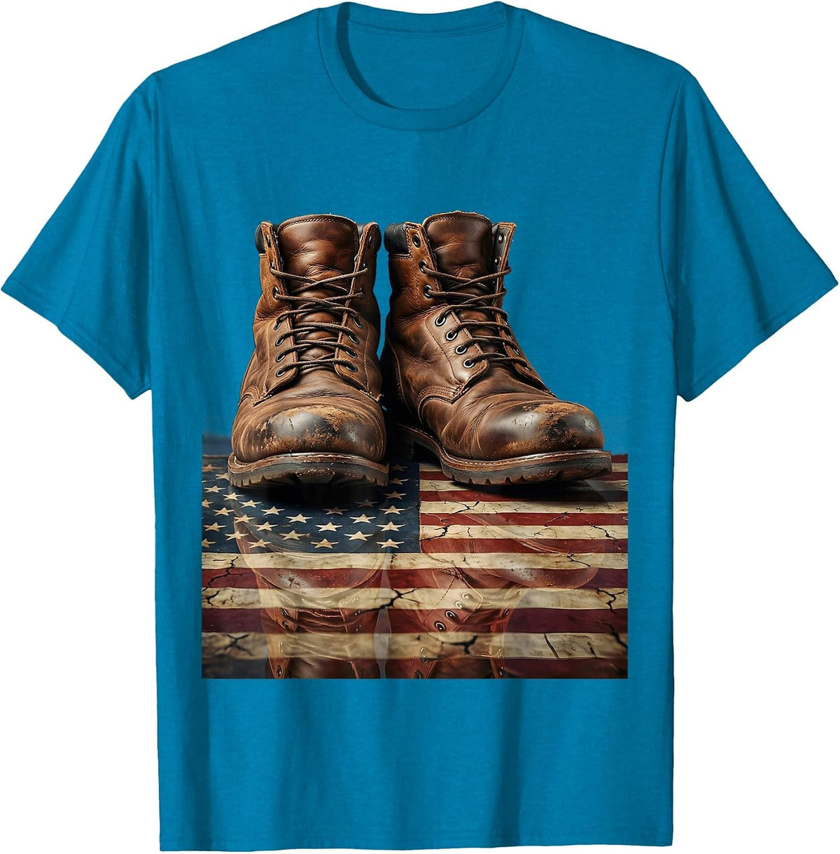 Labor Day Worn Work Boots American Flag Graphic T-Shirt - Sapphire Blue