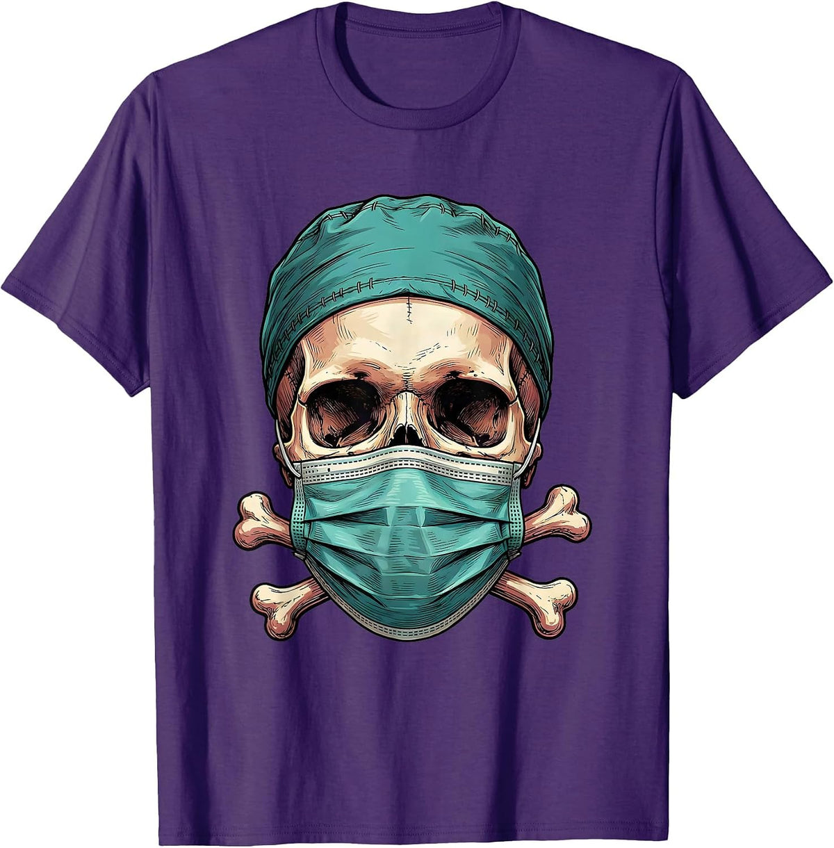 Skull Surgeon Scrub Cap Surgical Mask Design T-Shirt - Purple