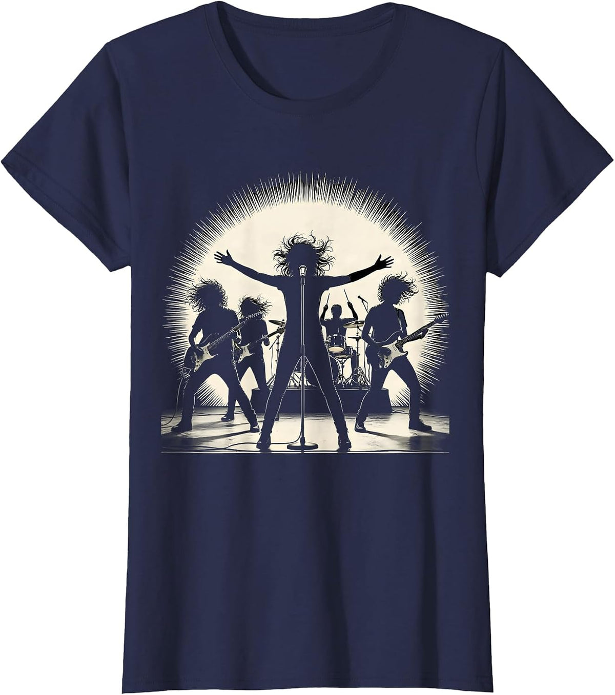 Women's All-Female Band Silhouette Spotlight Graphic T-Shirt - Navy Blue