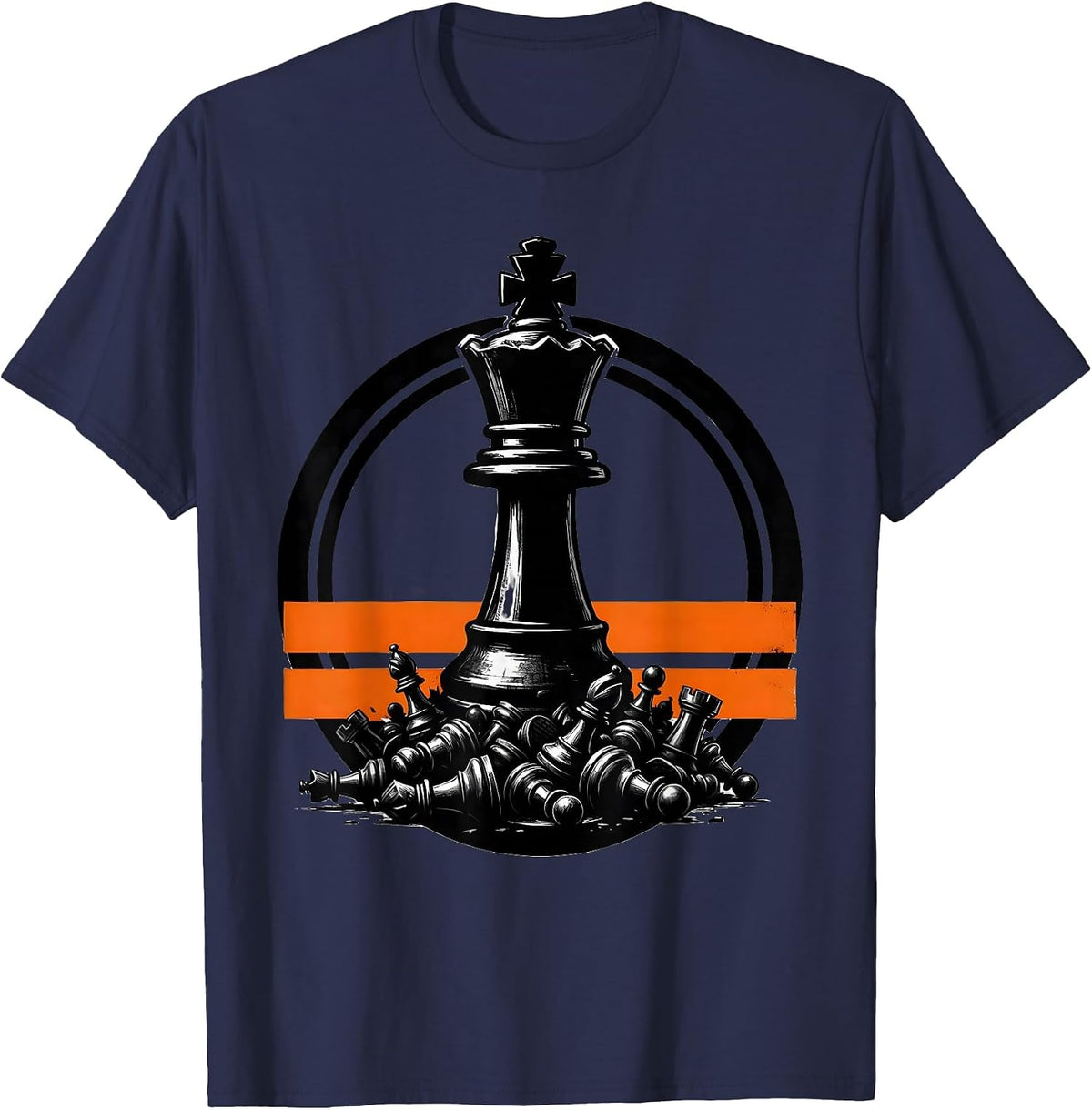 Chess King Standing on Collapsed Pieces T-Shirt - Navy Blue