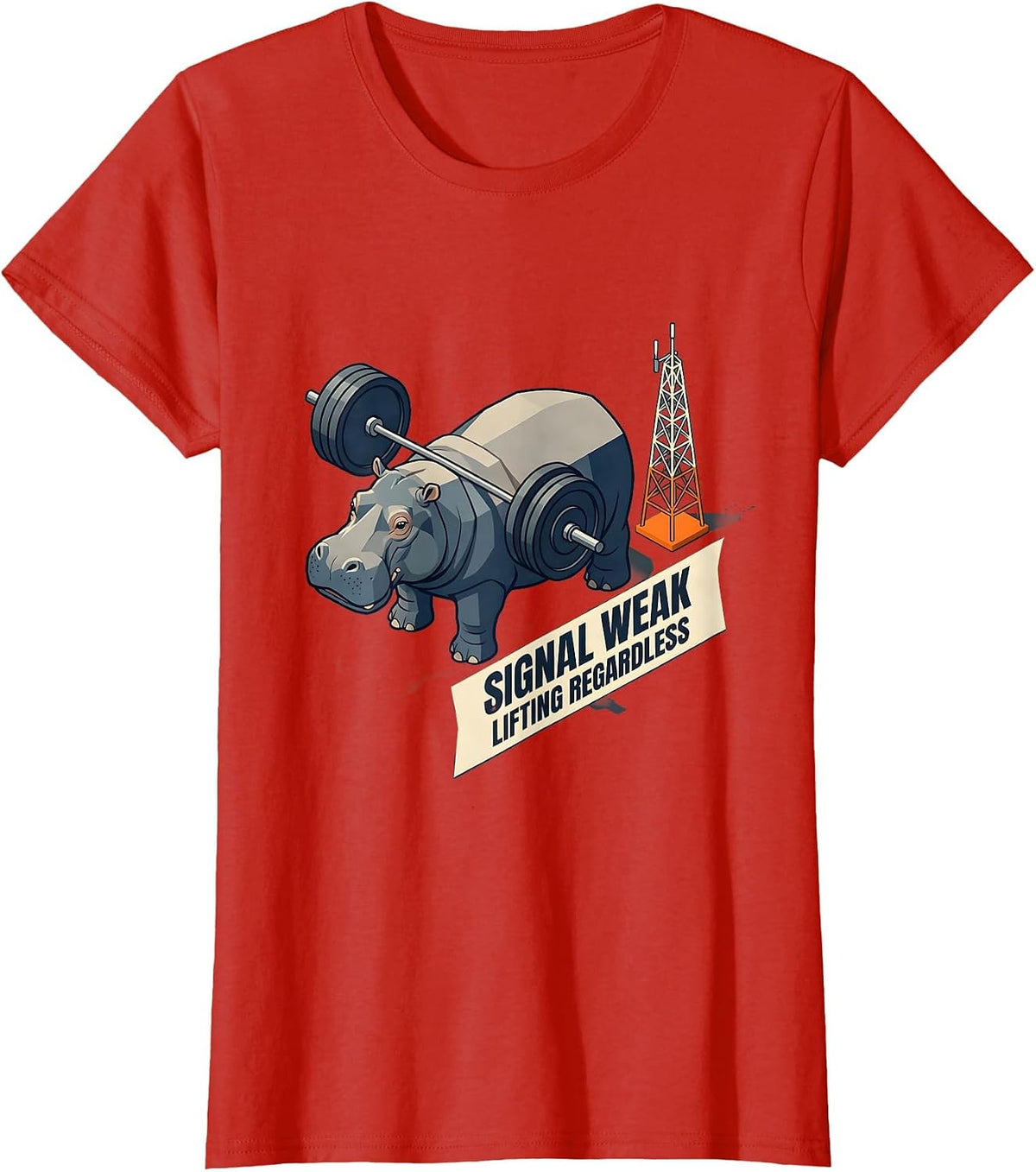 Signal Weak, Lifting Regardless Funny Gym Weightlifting T-Shirt - Red