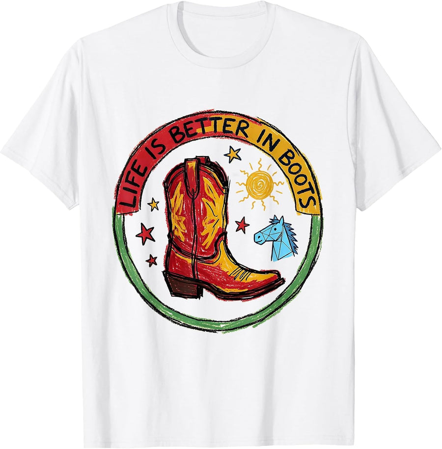 Men's Life Is Better In Boots Rodeo Design T-Shirt - White