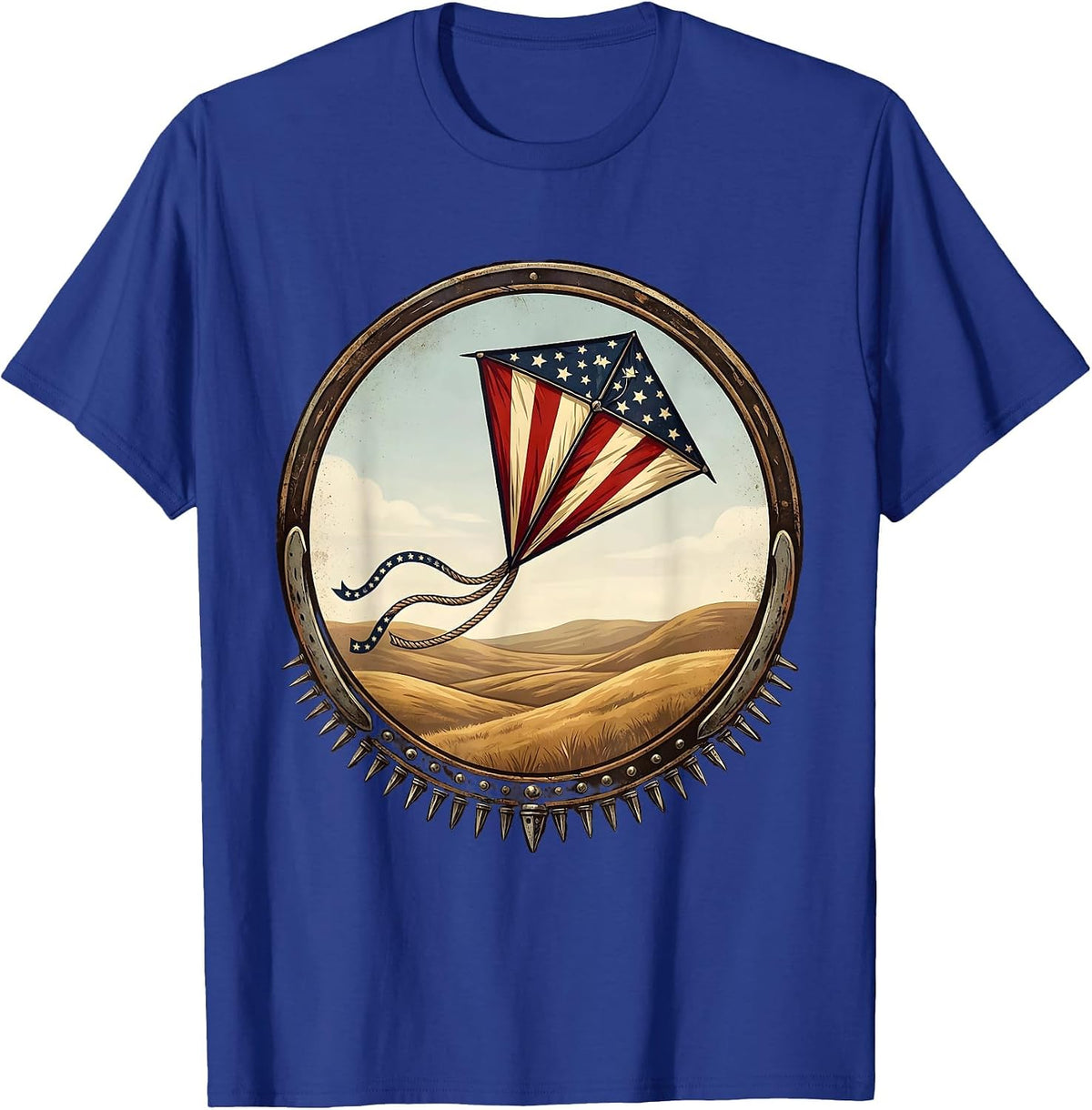 Men's Red White and Blue Kite Soaring Over Hills T-Shirt - Royal Blue