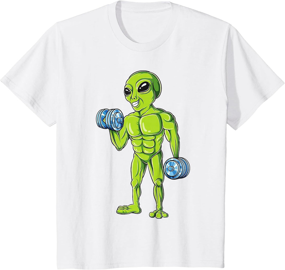 Bodybuilding Funny Workout Gym Weightlifting Fitness Alien T-Shirt - White