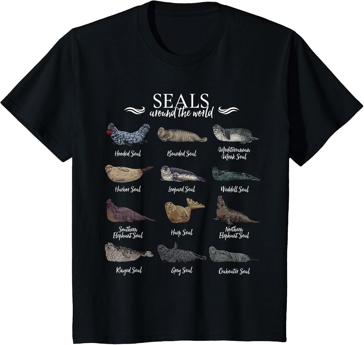 Seals Around World - Types of Seals T-Shirt - Black