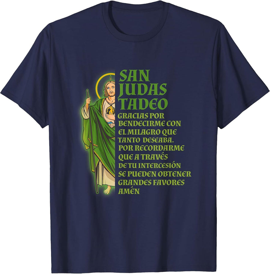San Judas Tadeo con oración para agradecer un milagro T-Shirt - Navy Blue