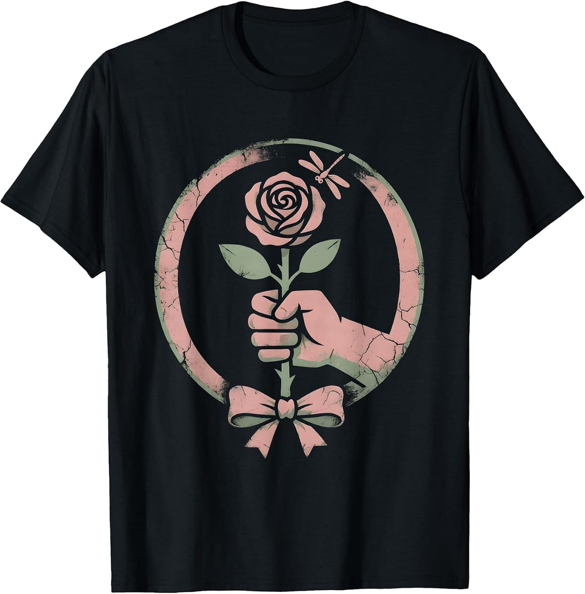 Men's Gigi Manicured Hand Holding Rose Graphic Tee T-Shirt - Black