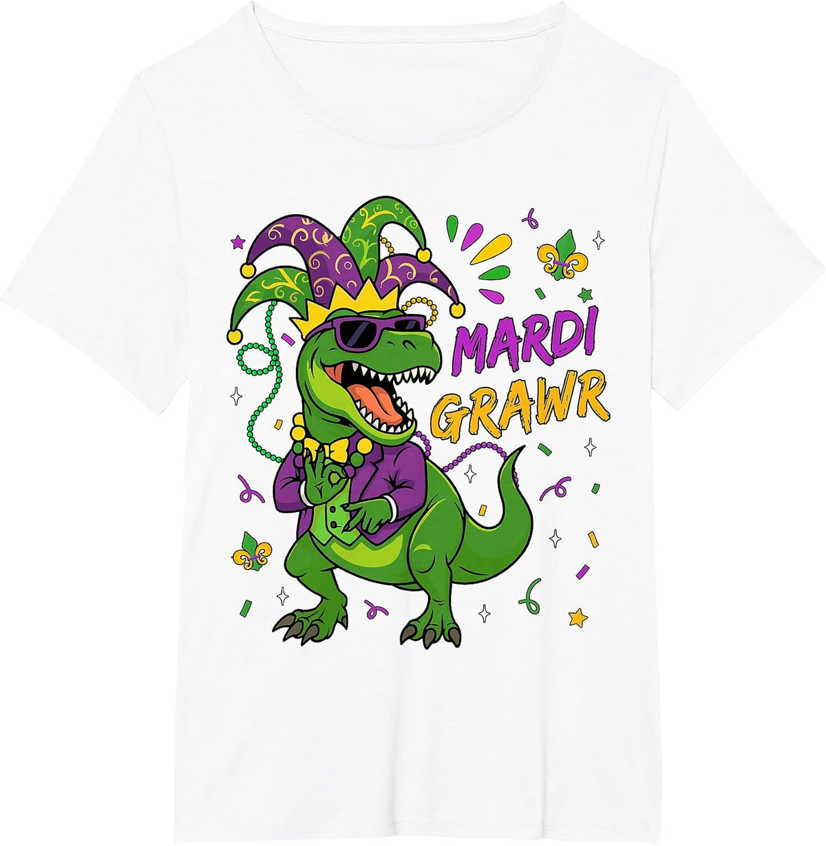 Mardi Grawr T-Rex Dino Toddler Kids Mardi Gras Boys Men Kids T-Shirt - White