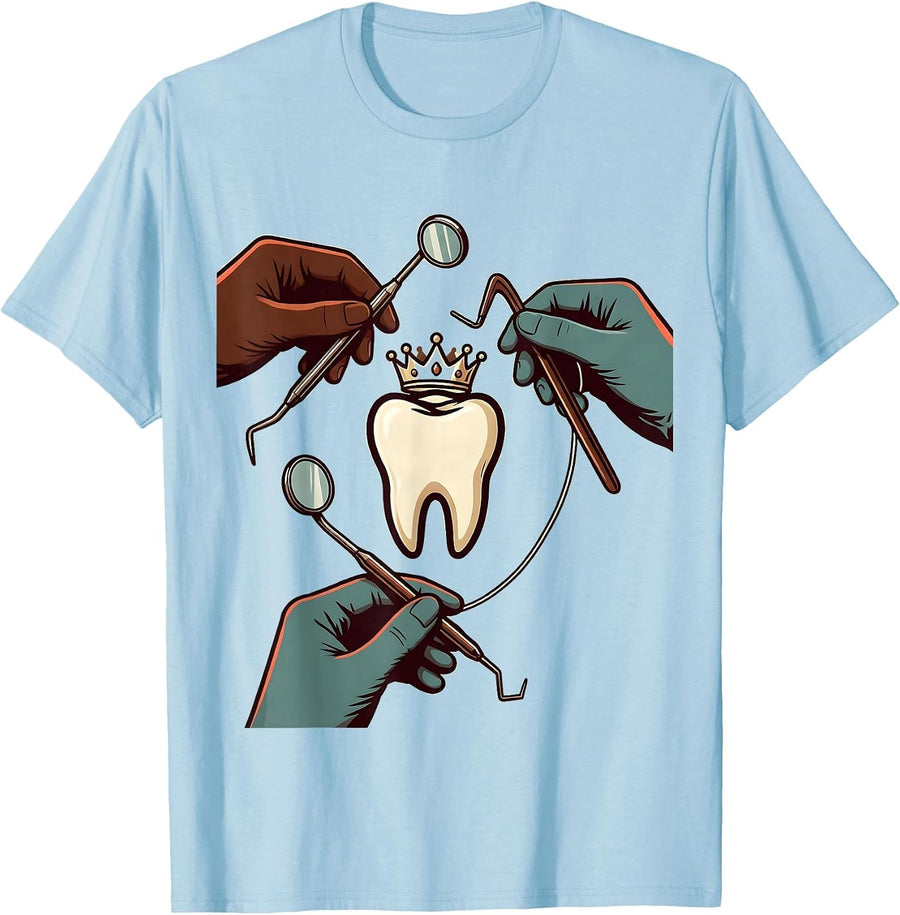 Men's Crowned Tooth Dental Squad Humor Dentist Hygienist Assistant T-Shirt - Baby Blue