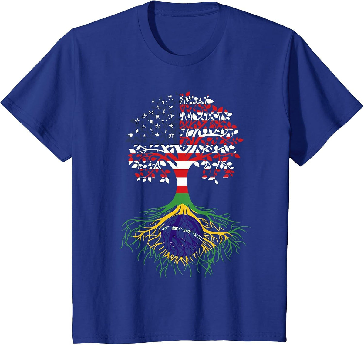 Brazilian Roots American Grown Tree Flag T-Shirt - Royal Blue