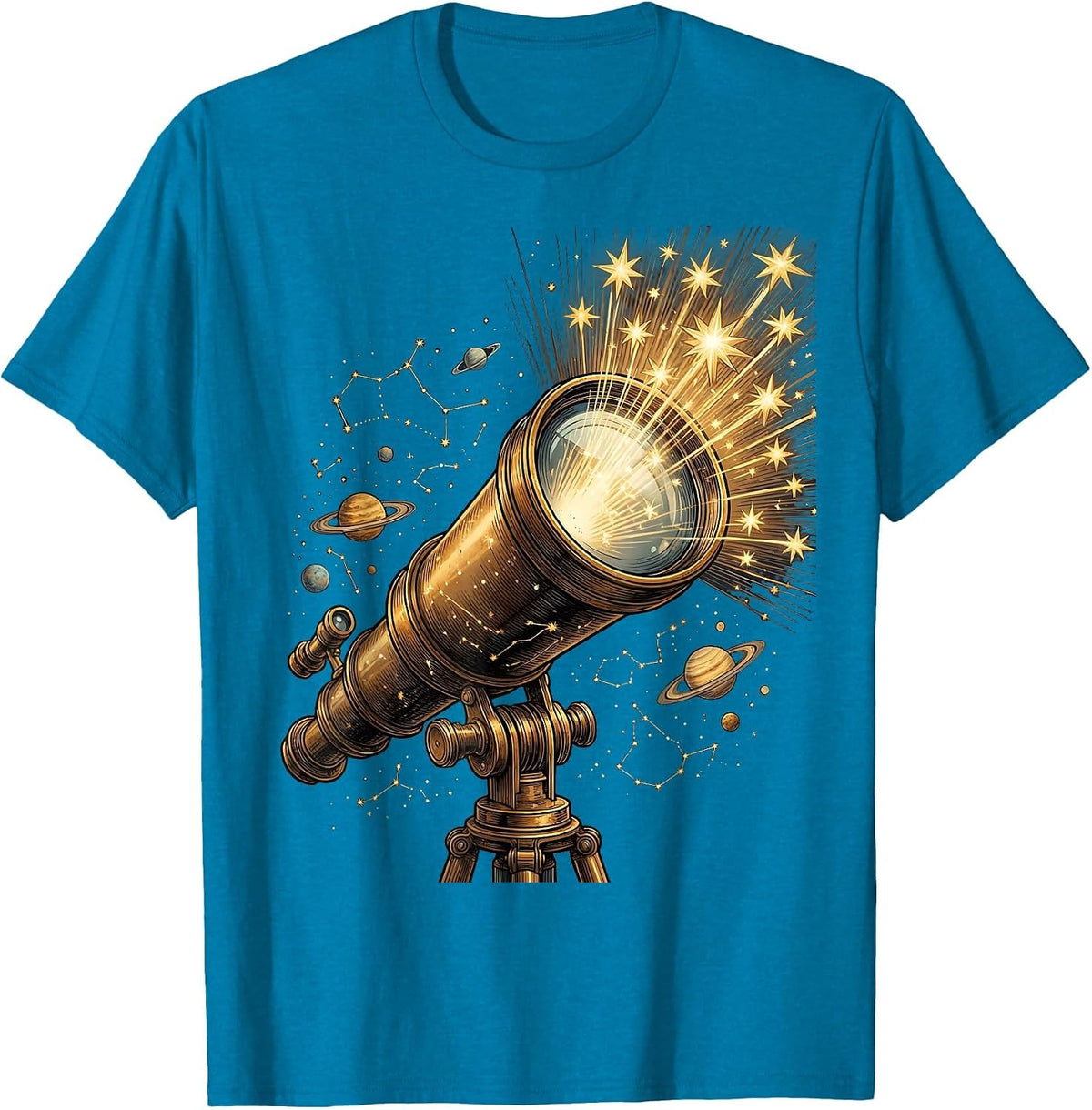 Telescope Starlight Astronomy Illustration T-Shirt - Sapphire Blue