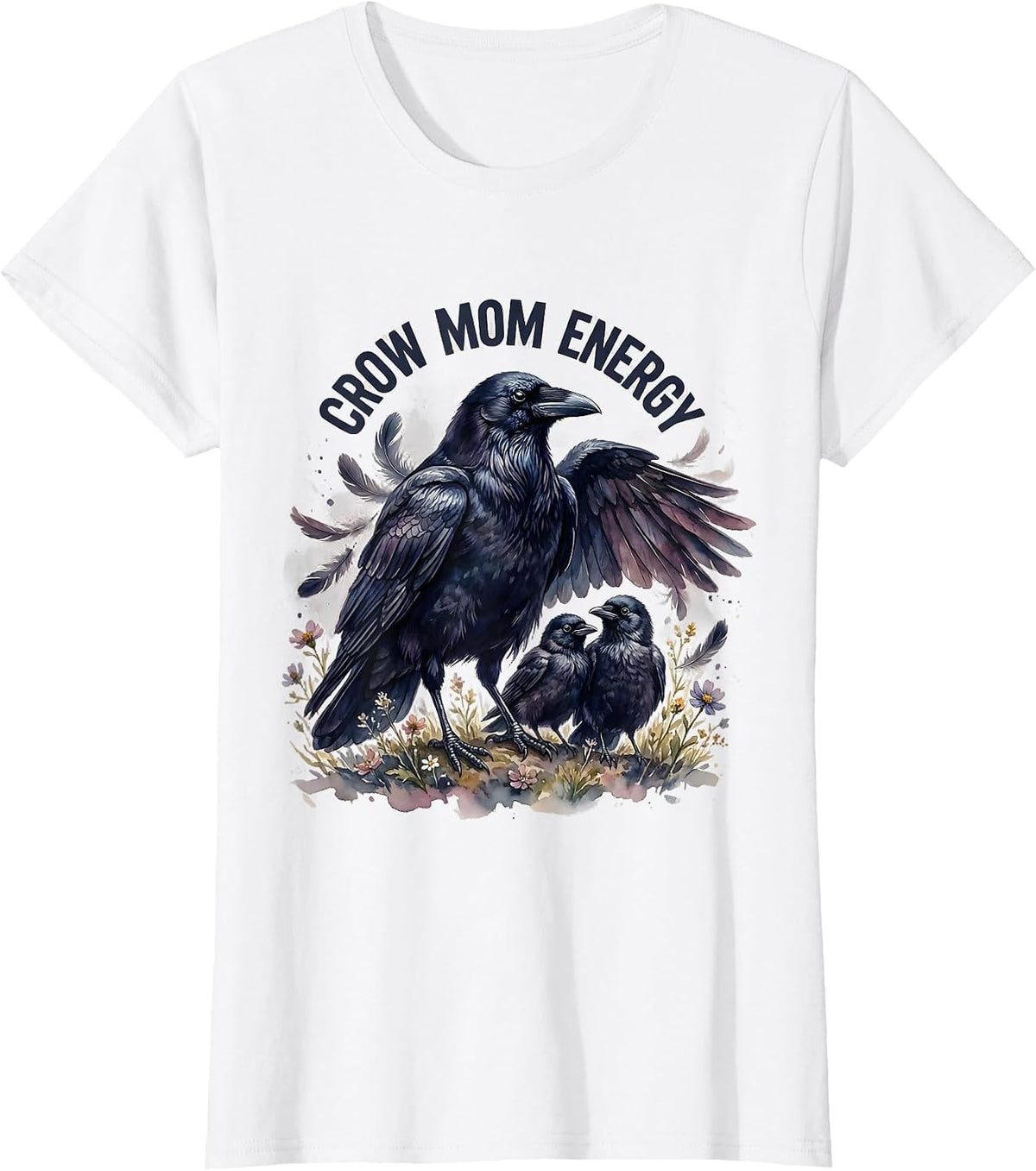 Crow Mom Energy Bold Graphic Design T-Shirt - White