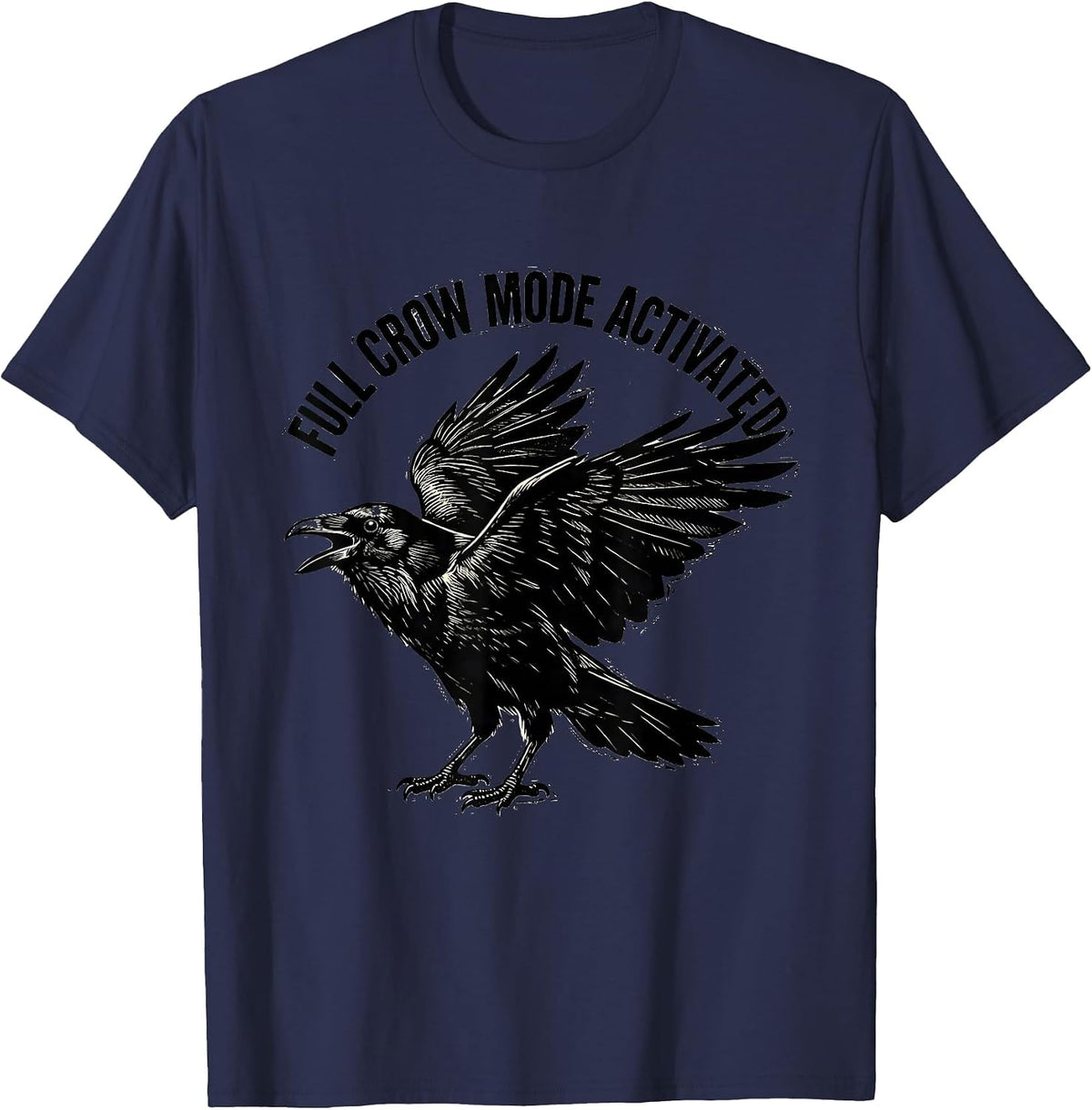 Men's Full Crow Mode Activated Funny Bird Design T-Shirt - Navy Blue