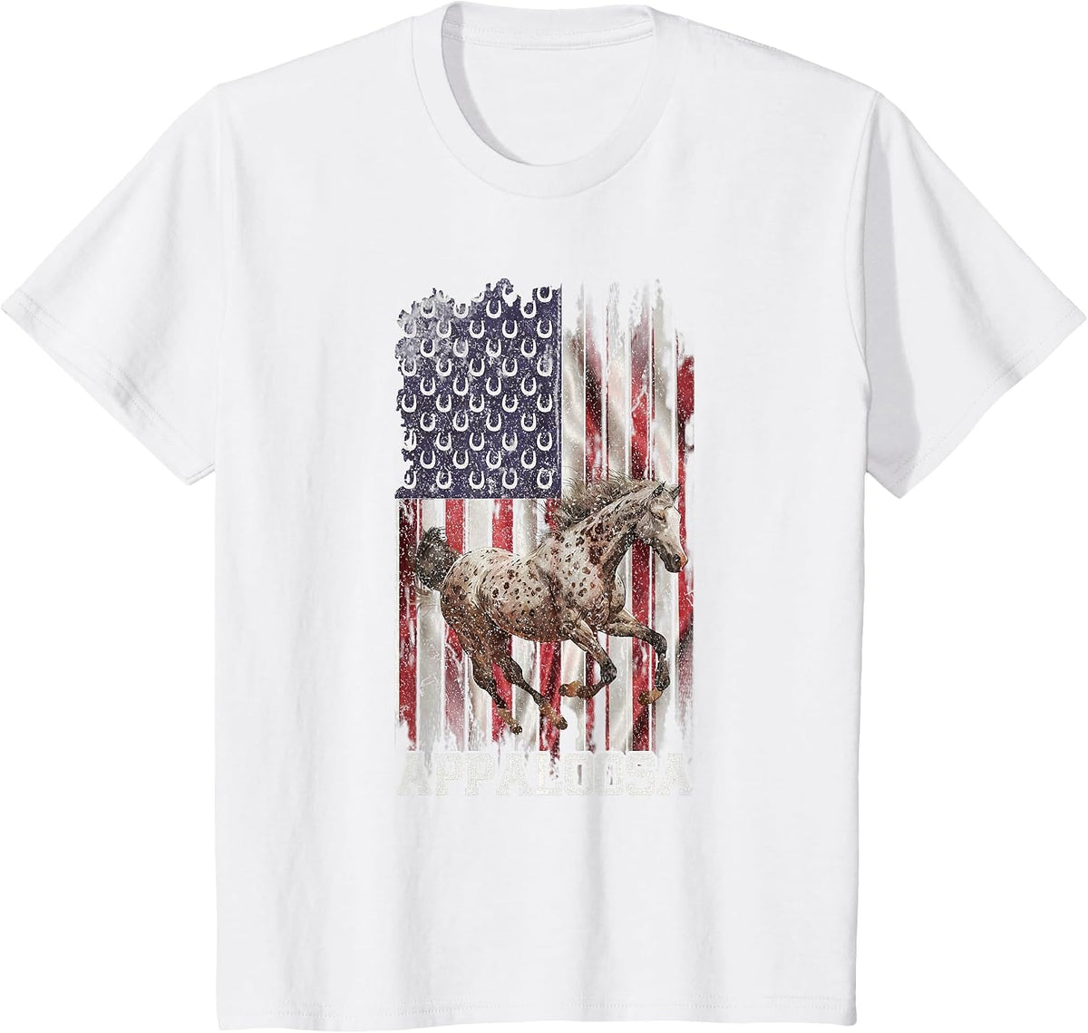 Vintage USA Flag Appaloosa Horse Lover, Horseback Riding T-Shirt - White