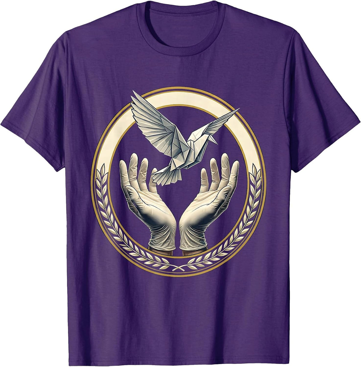 Nurse Surgical Gloves Paper Dove Release Graphic T-Shirt - Purple