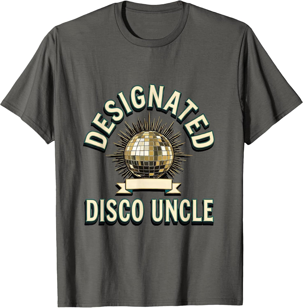 Designated Disco Uncle Retro 70s Disco Party Costume T-Shirt - Asphalt Grey
