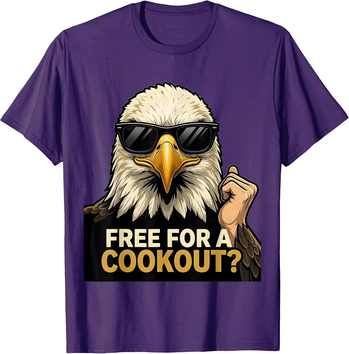 Free For A Cookout? Cartoon Bald Eagle Sunglasses Novelty T-Shirt - Purple