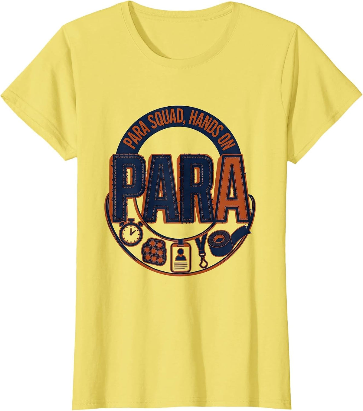 Women's Para Squad Hands On Bold Screenprint Back To School T-Shirt - Lemon Yellow