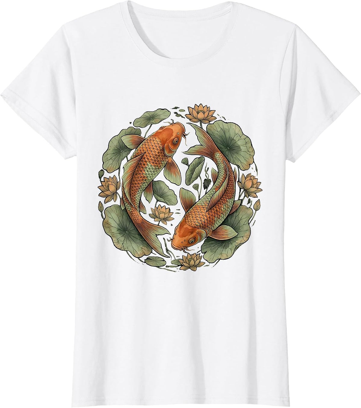 Colorful Koi Fish and Lily Pads Hawaiian Design T-Shirt - White