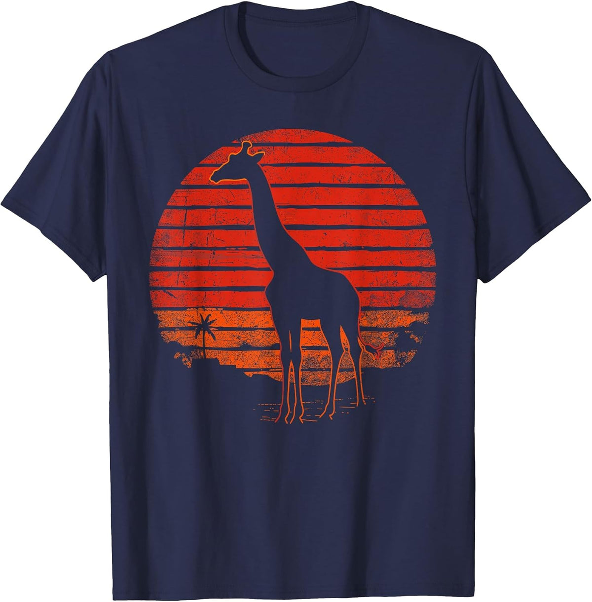 Vintage Giraffe 80s Funny Giraffe Lover Wild Animals Lover T-Shirt - Navy Blue