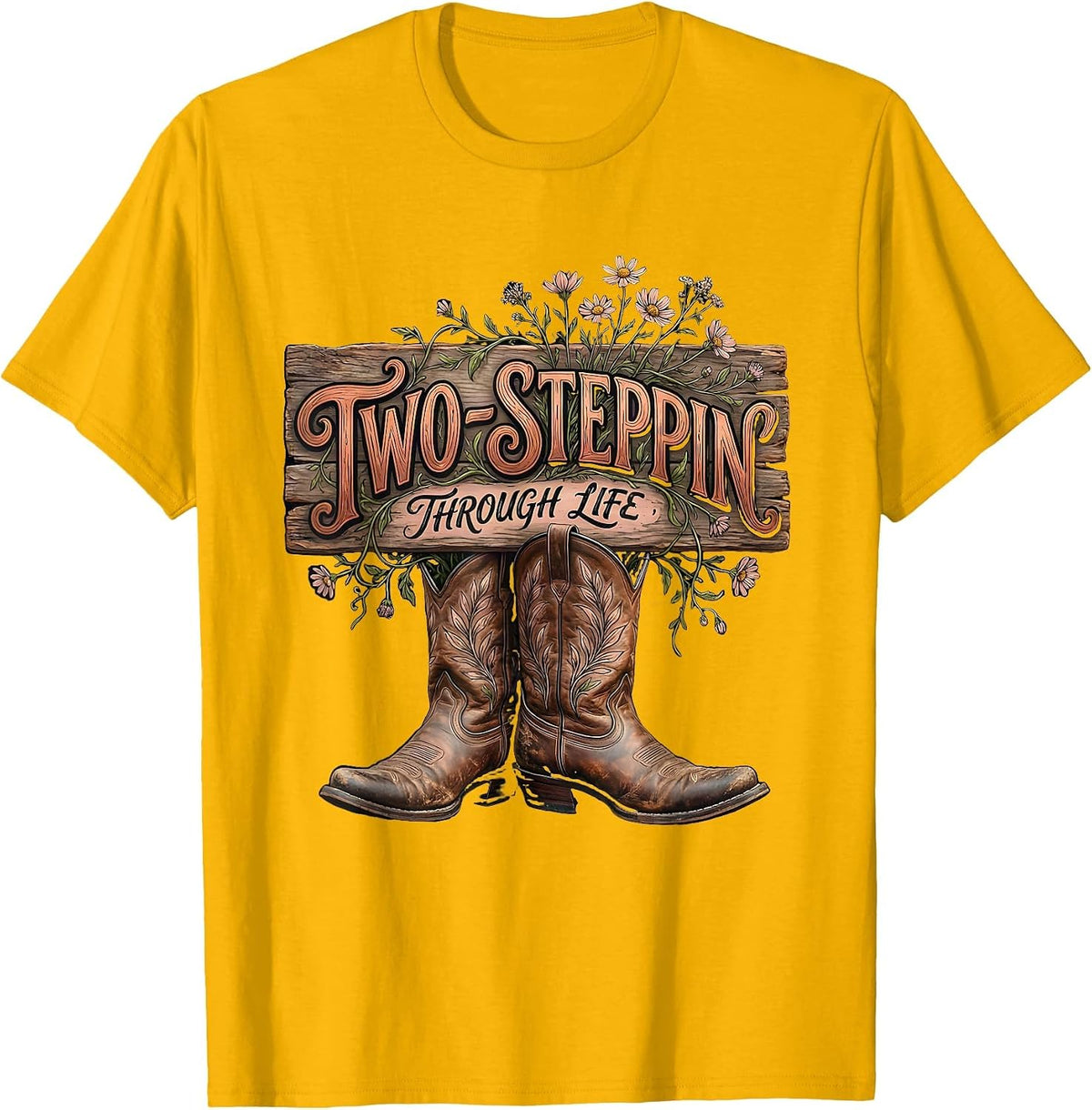 Men's Two-Steppin Through Life Country Dance Design T-Shirt - Golden Yellow
