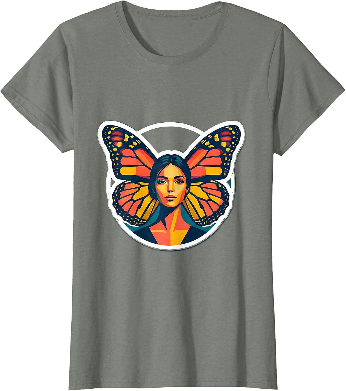 Butterfly Wings Portrait Graphic Tee for Gigi T-Shirt - Olive Heather