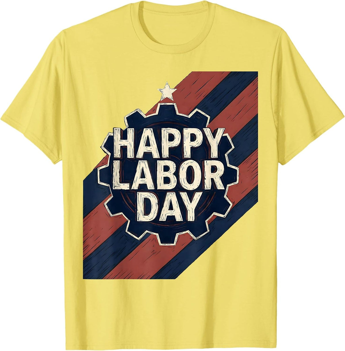 Men's Happy Labor Day Patriotic Union Pride Graphic Linocut T-Shirt - Lemon Yellow