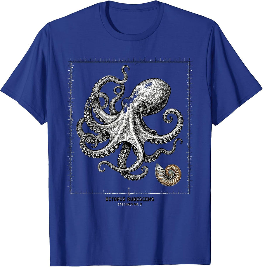 Octopus Rubescens: Specimen No 9 Vintage Marine Biology Sea T-Shirt - Royal Blue