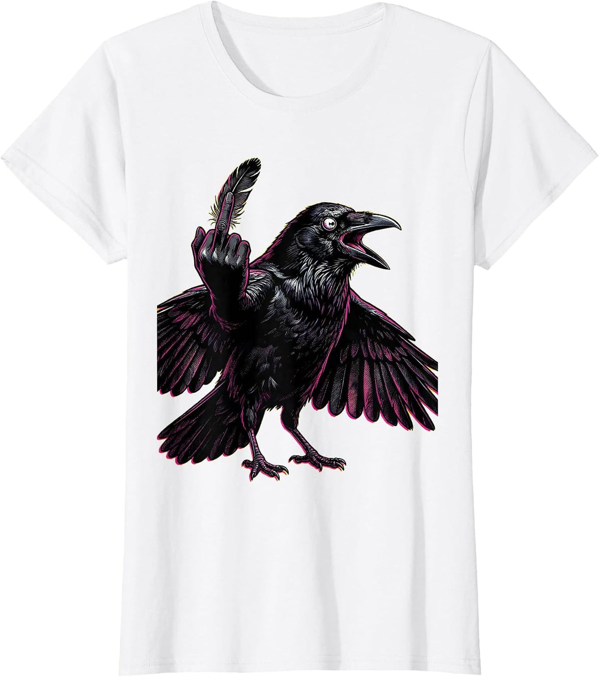 Women's Fawk Off Crow Funny Rebellious Bird Design T-Shirt - White