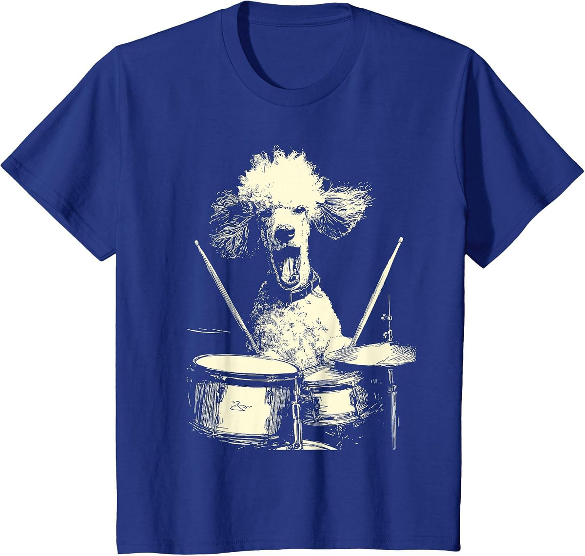 Cute Poodle Playing Drums Funny Music Dog Drummer Graphic T-Shirt - Royal Blue