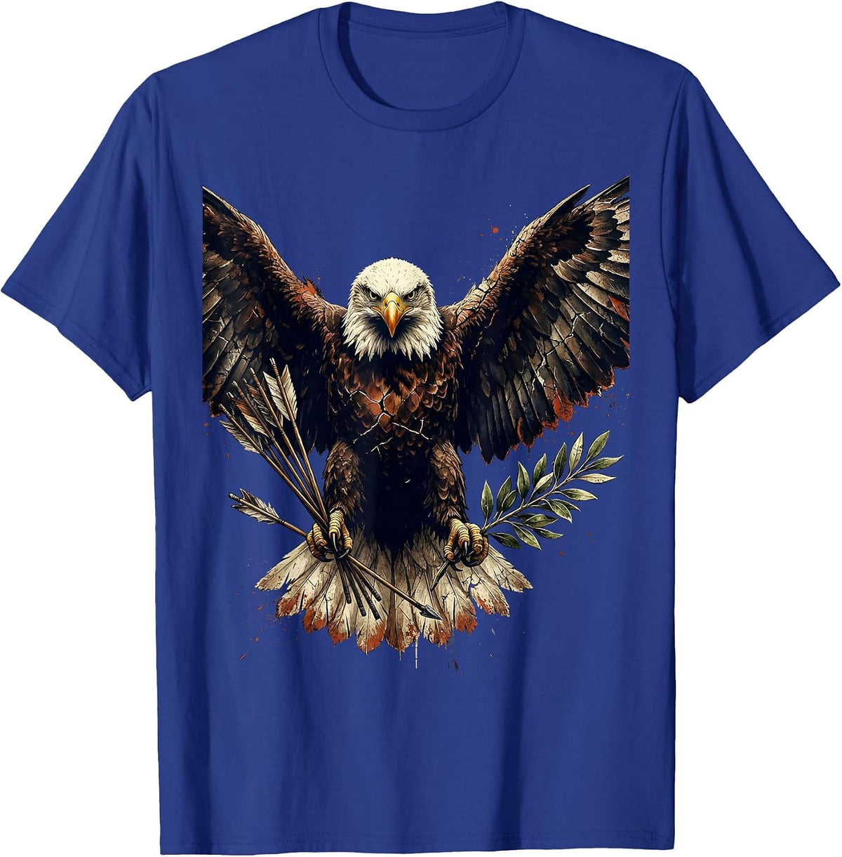 Bald Eagle Olive Branch and Arrows Patriotic Design T-Shirt - Royal Blue