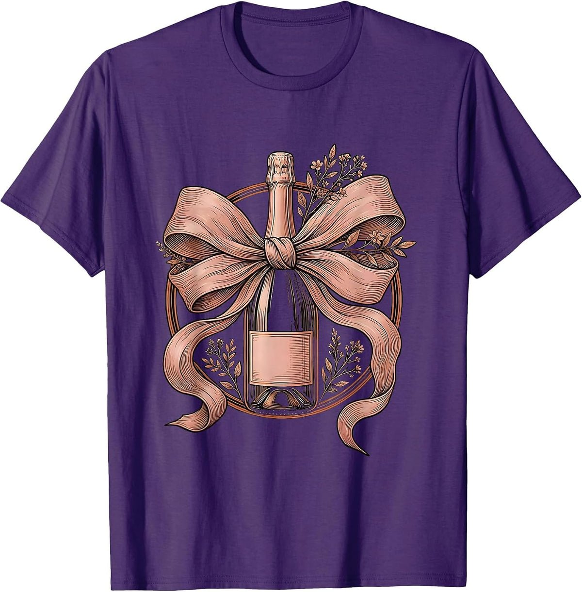 Gigi Champagne Bottle Bow Graphic Tee T-Shirt - Purple
