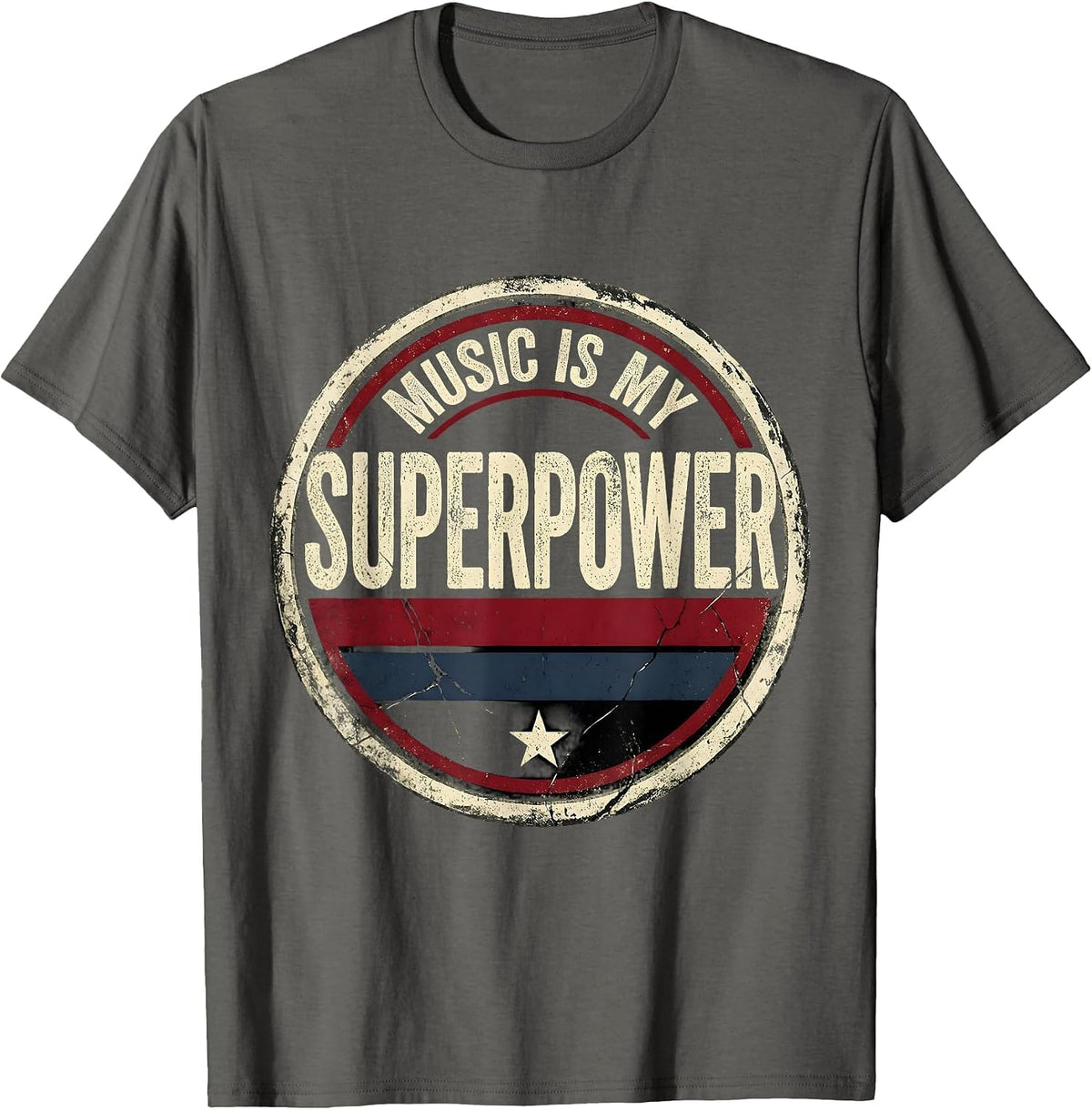 Music Is My Superpower Music Teacher Design T-Shirt - Asphalt Grey