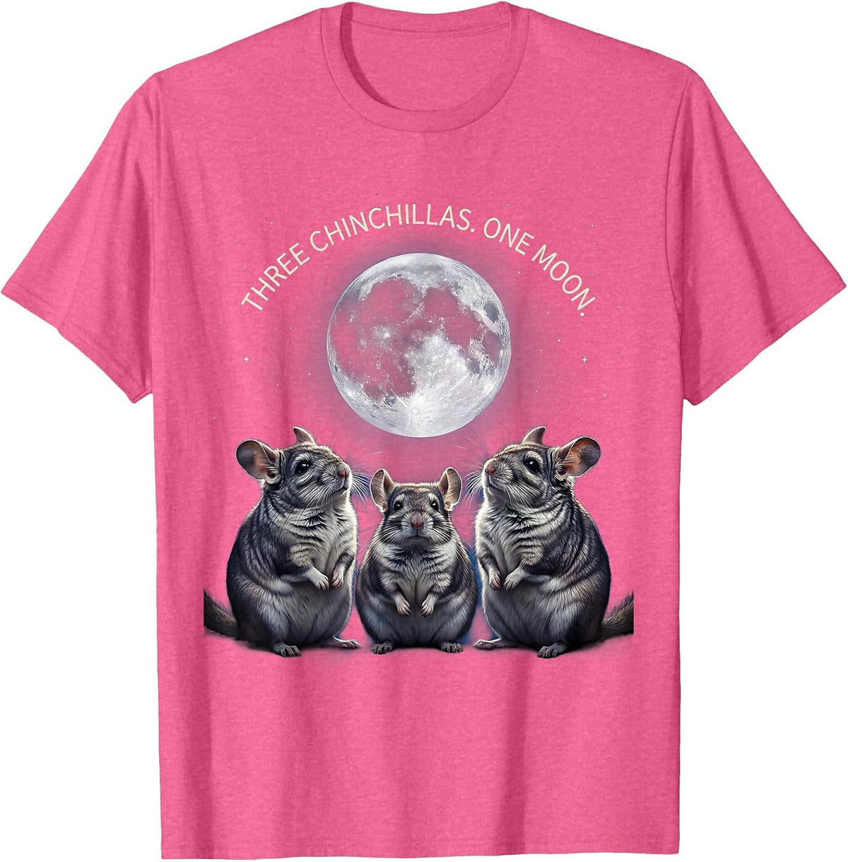 Men's Three Chinchillas One Moon Funny Chinchilla Lover Pet Meme T-Shirt - Pink Heather
