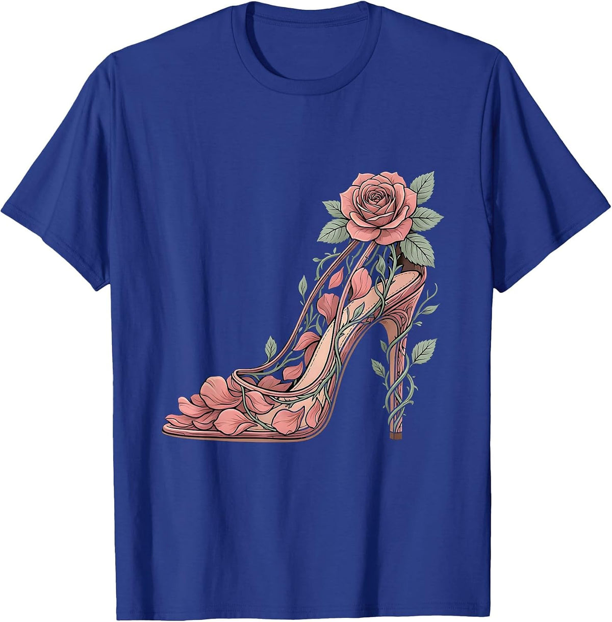 Men's Gigi High Heel Shoe Blooming Roses Floral Art T-Shirt - Royal Blue
