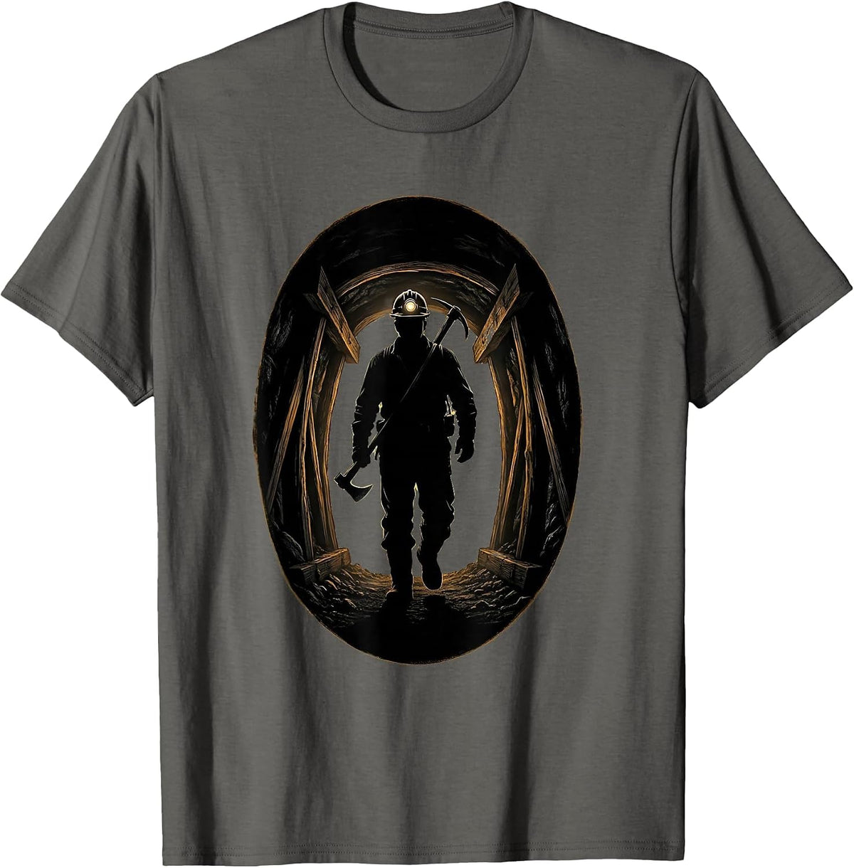 Labor Day Coal Miner Tunnel Emergence Graphic T-Shirt - Asphalt Grey