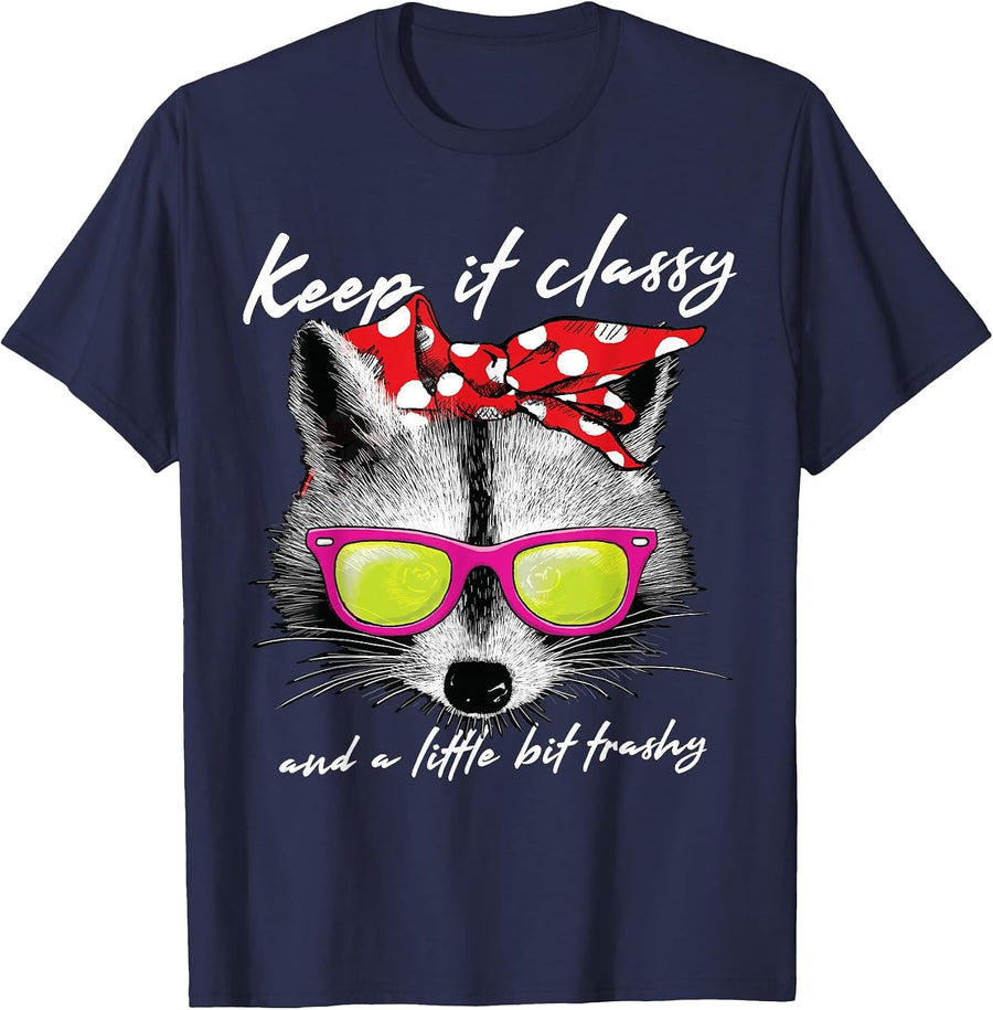 Cute Funny Keep it Classy, Raccoon or Trash Panda T-Shirt - Navy Blue