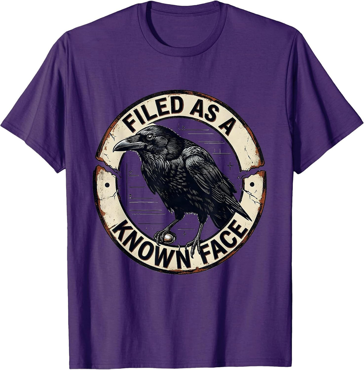 Men's Filed As A Known Face Vintage Crow Dark Humor Gothic Bird T-Shirt - Purple