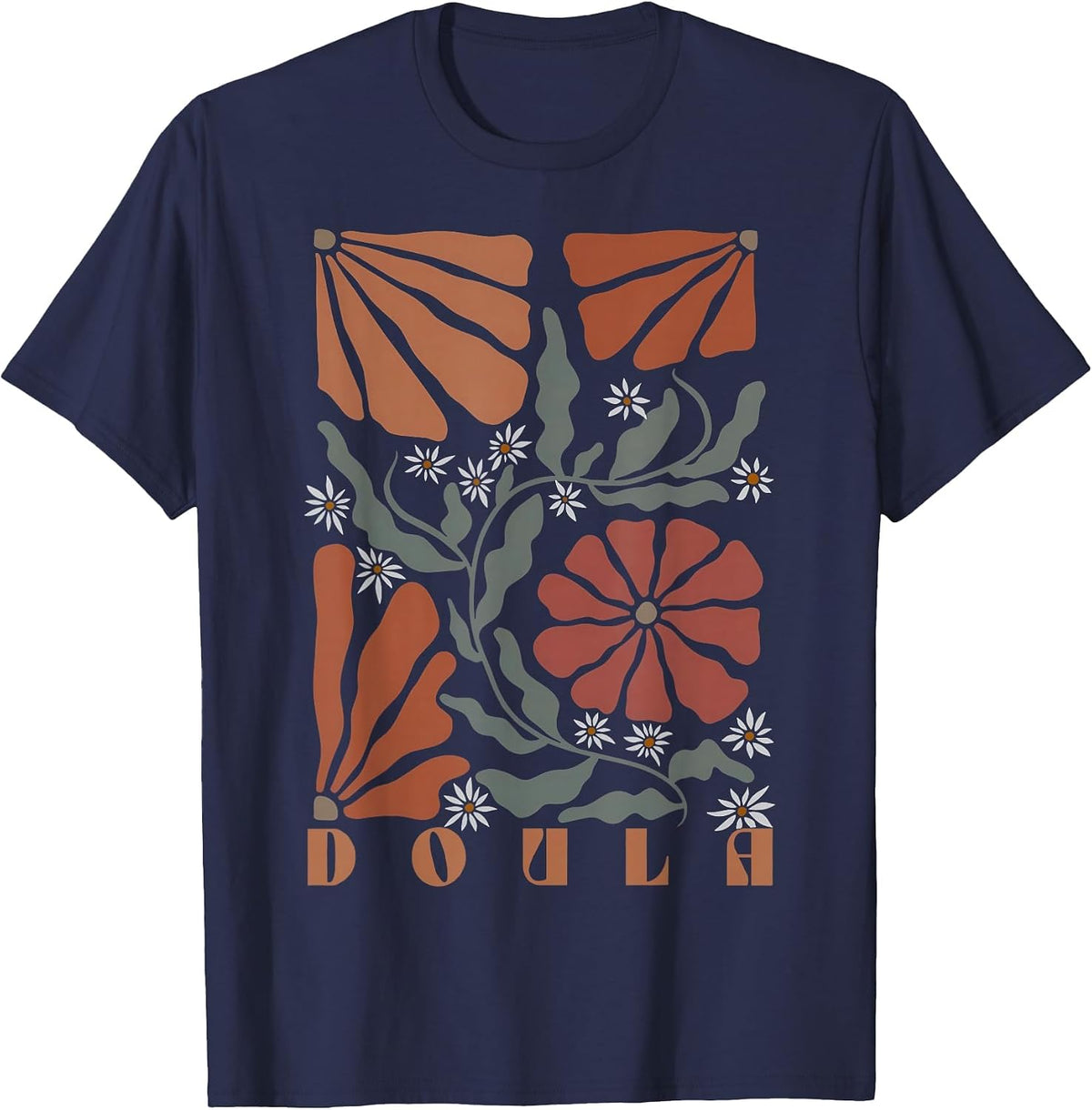 Boho Floral Doula OB Nurse Coach Lactation Consultant T-Shirt - Navy Blue