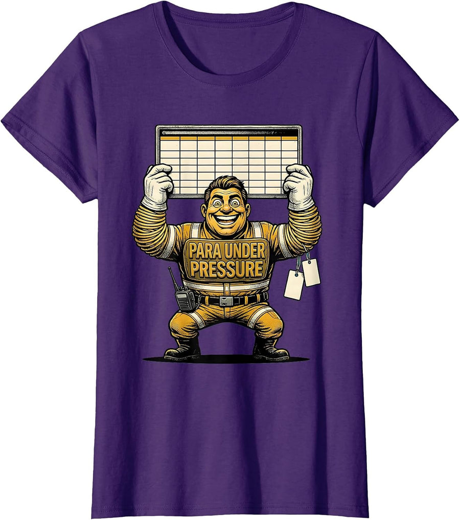 Para Under Pressure Retro Cartoon Paraprofessional Humor T-Shirt, Women, Purple, 3X-Large - As Pictured