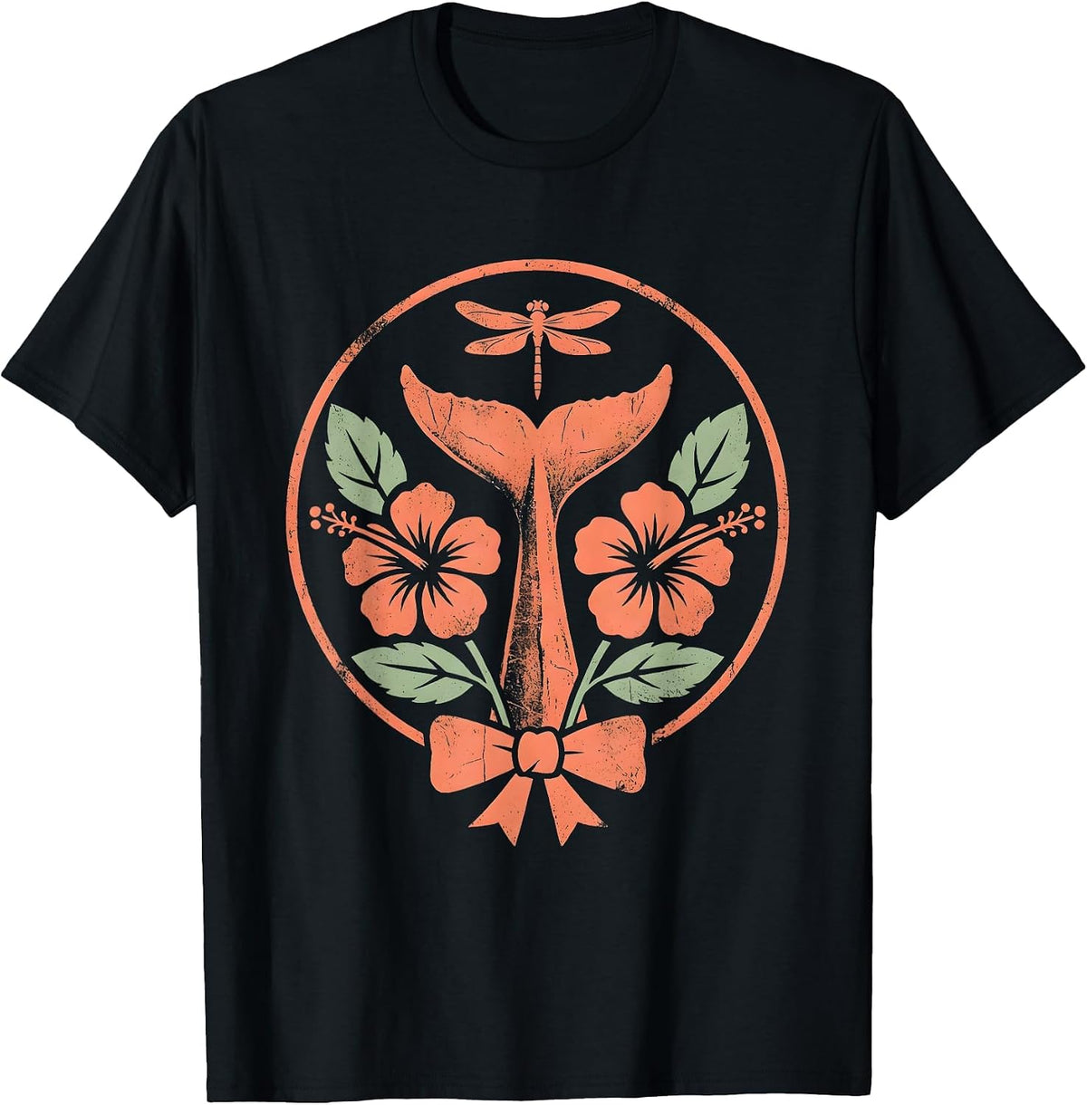 Men's Hawaiian Whale Tail Ocean Dusk Illustration T-Shirt - Black
