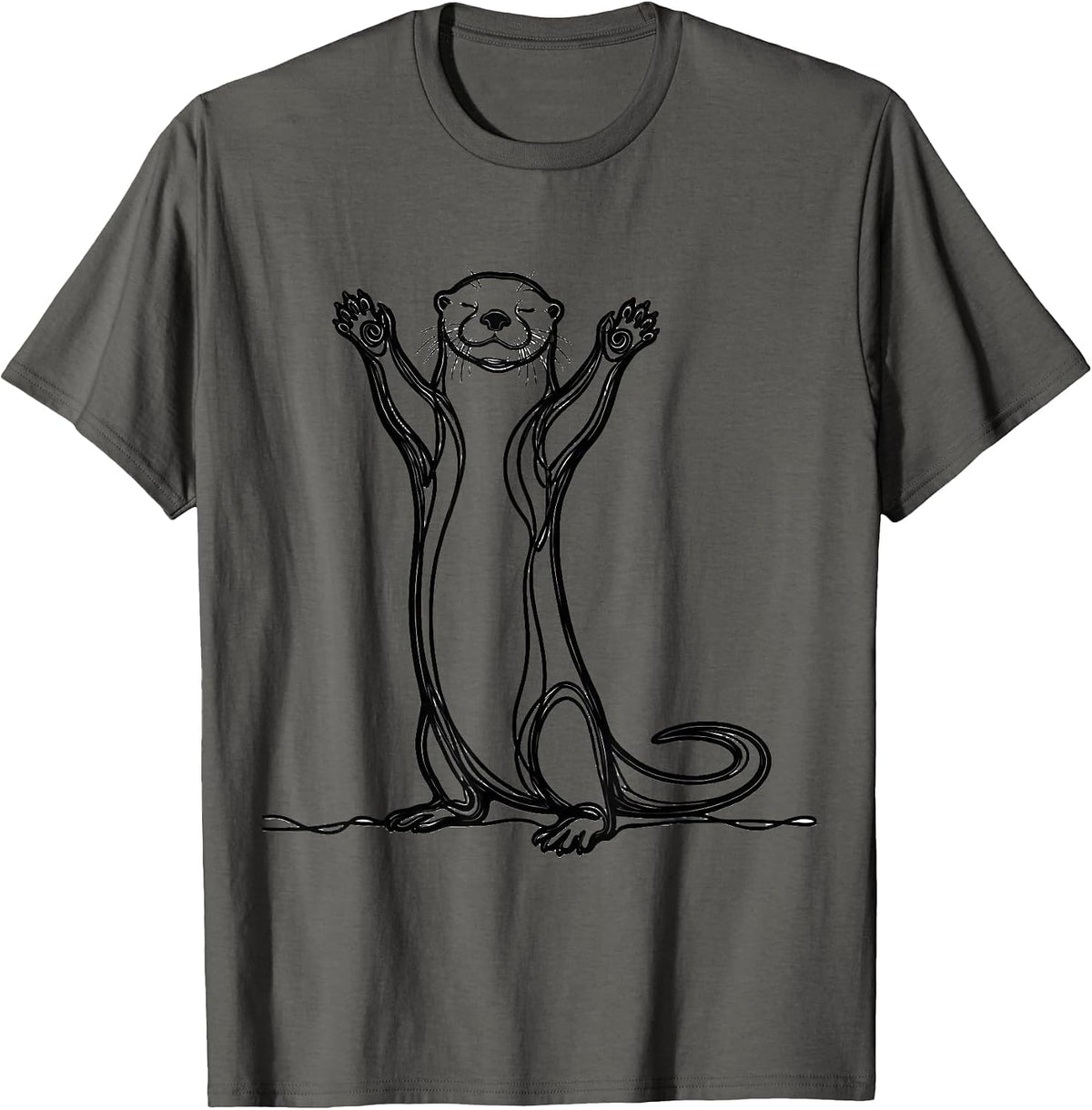 Men's Otter Line Art Funny Otter Lover Gift T-Shirt - Asphalt Grey