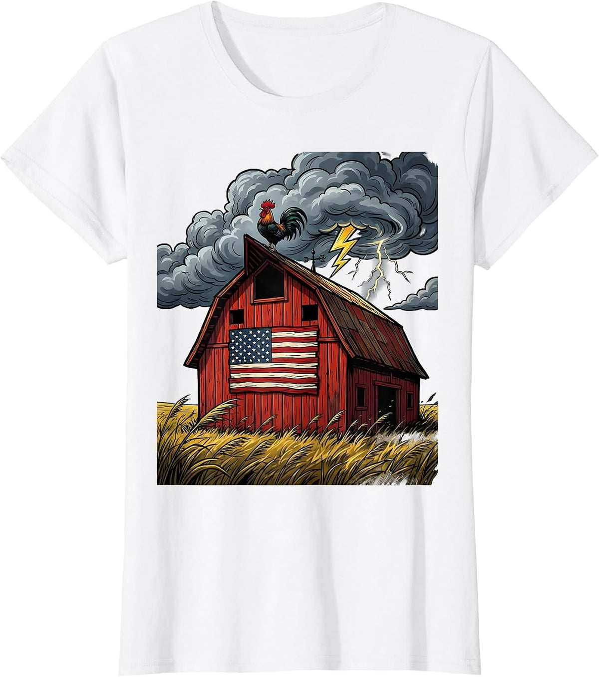 Rustic Barn Stormy Midwestern Sky Merica Design T-Shirt - White